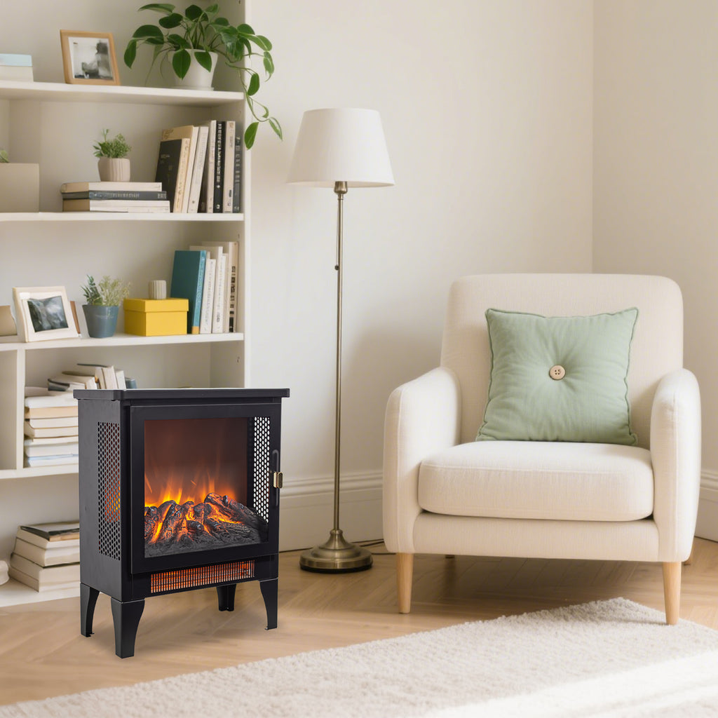 18 inch Freestanding Electric Fireplace Stove heater with 3D Flame effect,Black - Grand Goldman Shop