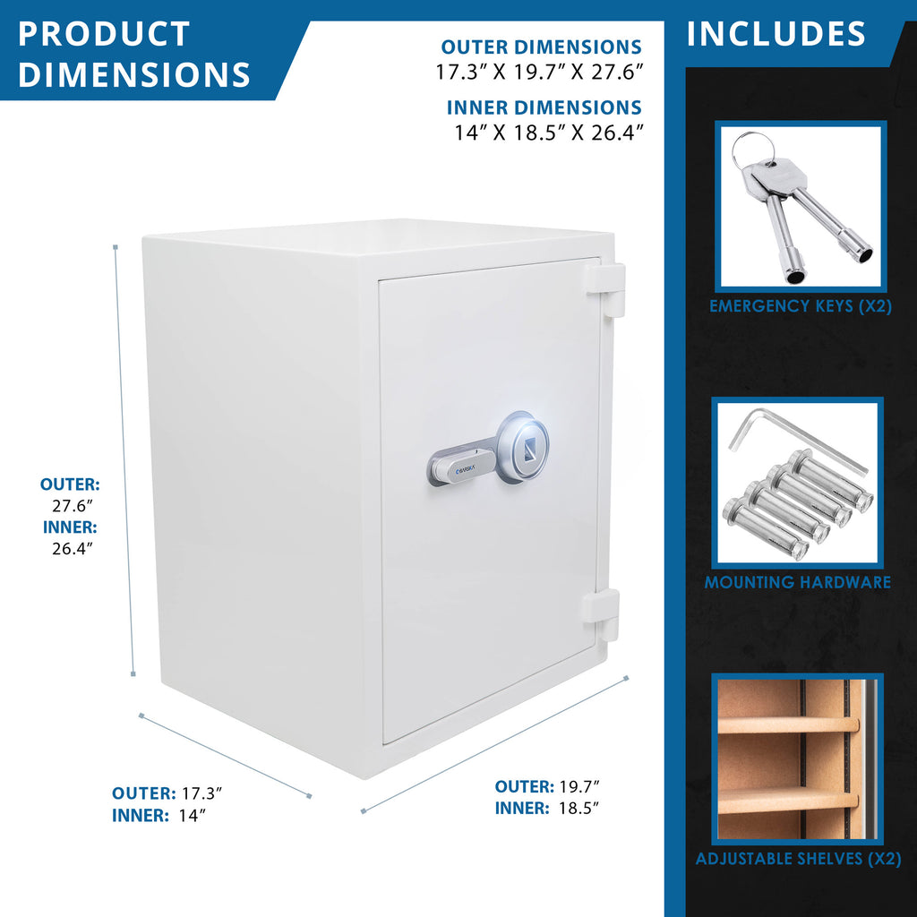 Biometric Fireproof Safe 4.48 Cubic Ft White Steel Secure Storage | Premium Home Decor - Grand Goldman
