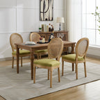 A&A Furniture,French Style Solid Wood Frame Antique Painting Linen Fabric Rattan Back Dining Chair,Set of 2,Olive-Green - Grand Goldman Shop