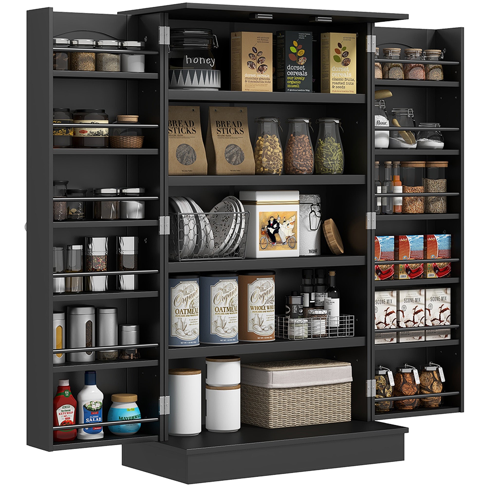 HOMCOM 41' Kitchen Pantry Storage Cabinet, Freestanding Kitchen Cabinet with 12 Door Shelves, Double Doors, 5-tier Shelving and Adjustable Shelves, Black - Grand Goldman Shop