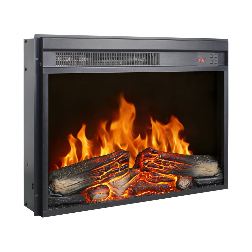 23 inch electric fireplace insert, ultra thin heater with log set & realistic flame, remote control with timer, overheating protection - Grand Goldman Shop