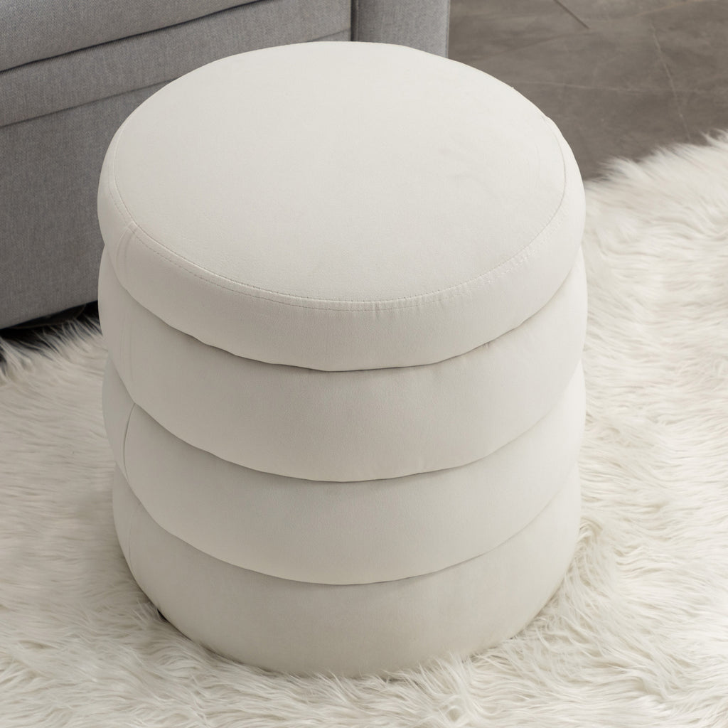 006-Soft Velvet  Round Ottoman Footrest Stool,Ivory - Grand Goldman Shop