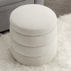 006-Soft Velvet  Round Ottoman Footrest Stool,Ivory - Grand Goldman Shop