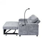 Modern Loveseat Pull-out Sofa Bed with Adjustable Backrest, Cup Holders, Phone Holder, Charging Ports, Side Storage Pockets, Grey Chenille - Grand Goldman Shop