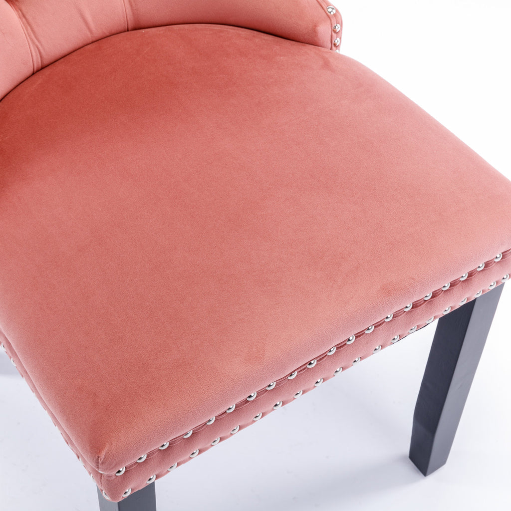 Nikki Collection Modern, High-end Tufted Solid Wood Contemporary Velvet Upholstered Dining Chair with Wood Legs Nailhead Trim 2-Pcs Set,Pink, SW2001PK - Grand Goldman Shop