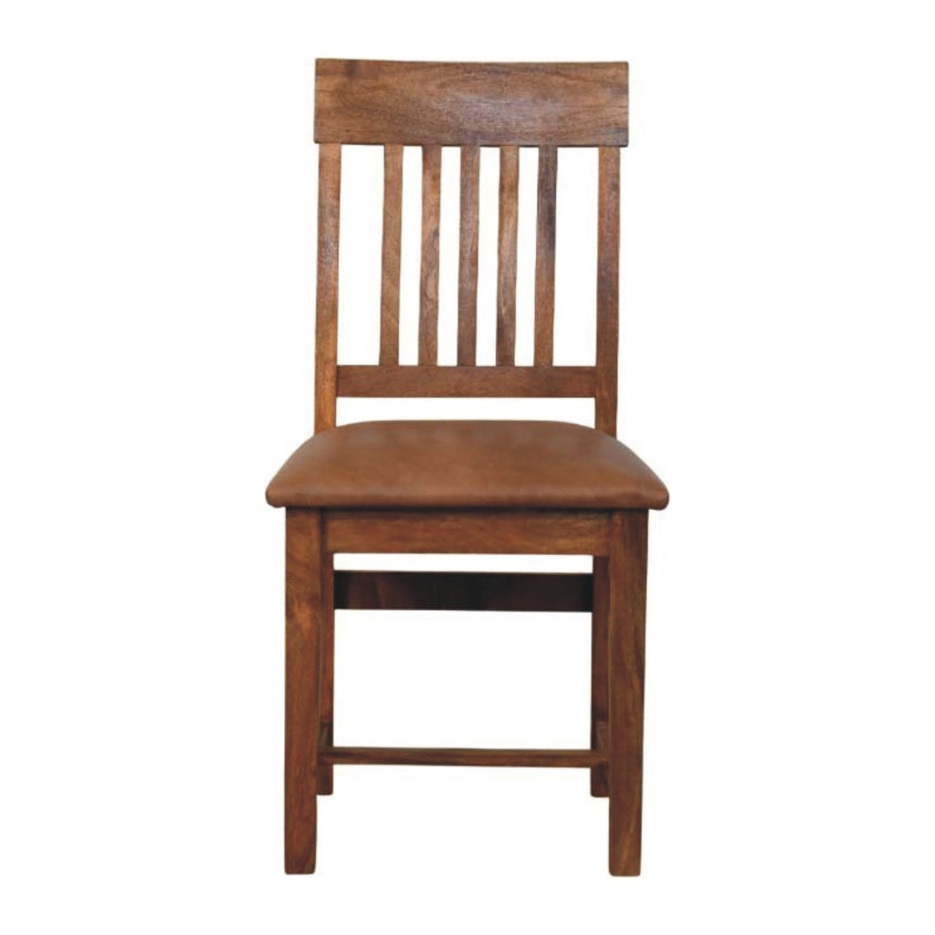 Solid Wood Leather Slatted Dining Chair | Premium Home Decor - Grand Goldman