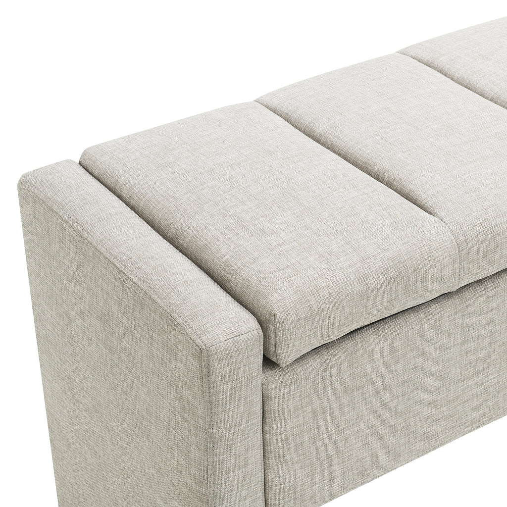 Modern Upholstered Bed End Bench with Storage, Comfy Light Grey Linen Foot Rest for Living Room and Bedroom - Grand Goldman Shop