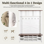 Farmhouse 4-in-1 Hall Tree with 6 Hooks, Walnut Entryway Bench with Shelves,  Wooden Style Rustic Shoe Organizer with 16 Open Compartments for Mudroom, Living Room, White (OLD SKU: N721P264915K) - Grand Goldman Shop