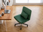 Green Velvet Criss Cross Armless Office Chair with Wheels - Comfortable & Stylish for Home Office, Meditation, and Makeup Use