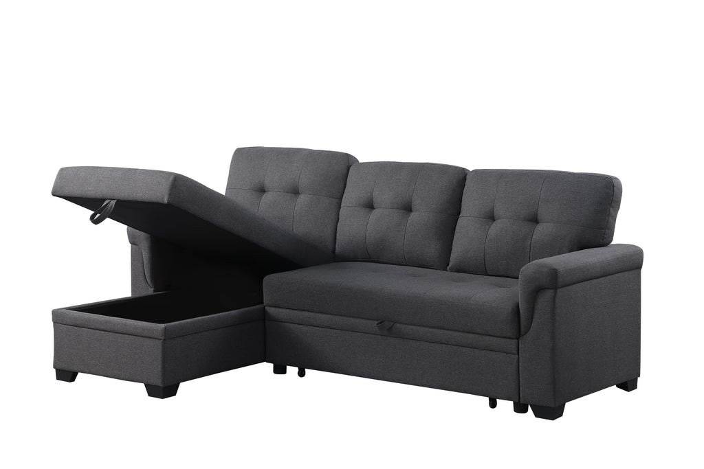Lucca 84' Dark Gray Linen Reversible Sleeper Sectional Sofa with Storage Chaise - Grand Goldman Shop