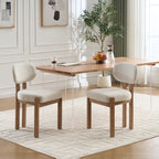 Modern Farmhouse Dining Chairs Set of 2 in Beige, Fabric Upholstered Wooden Kitchen Chairs with Ergonomic Backrest and Adjustable Feet, Rubber Wood Frame - Grand Goldman Shop