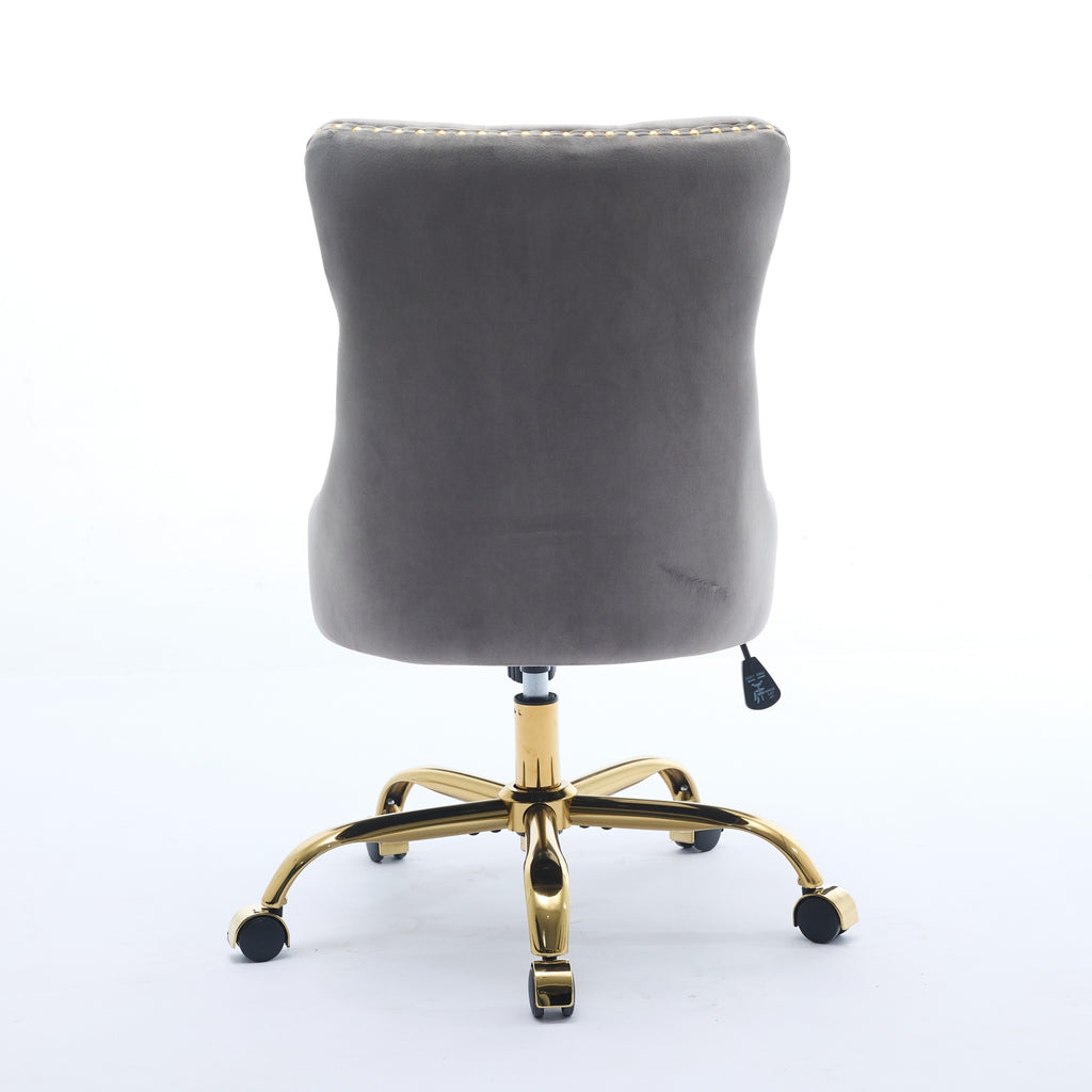 A&A Furniture Office Chair,Modern Velvet Upholstered Tufted Button Home Office Chair with Golden Metal Base,Adjustable Desk C