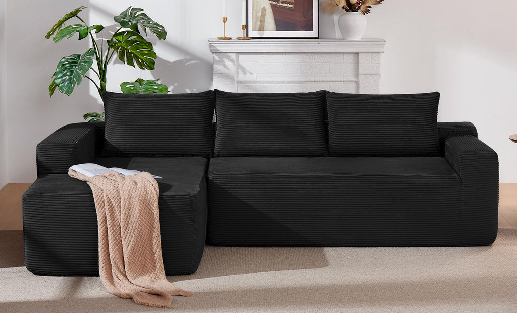 96.9' Cloud Sectional Couch with L-Shape Chaise,Modern Modular Sofa with Deep Seat, Upholstered Couches for Living Room Bedroom,No Assembly Required, (Corduroy Fabric),Black - Grand Goldman Shop
