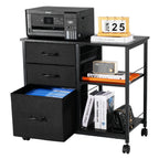 Mobile Metal File Cabinet with 3 Fabric Drawers and 2 Open Shelves Black | Premium Home Decor - Grand Goldman