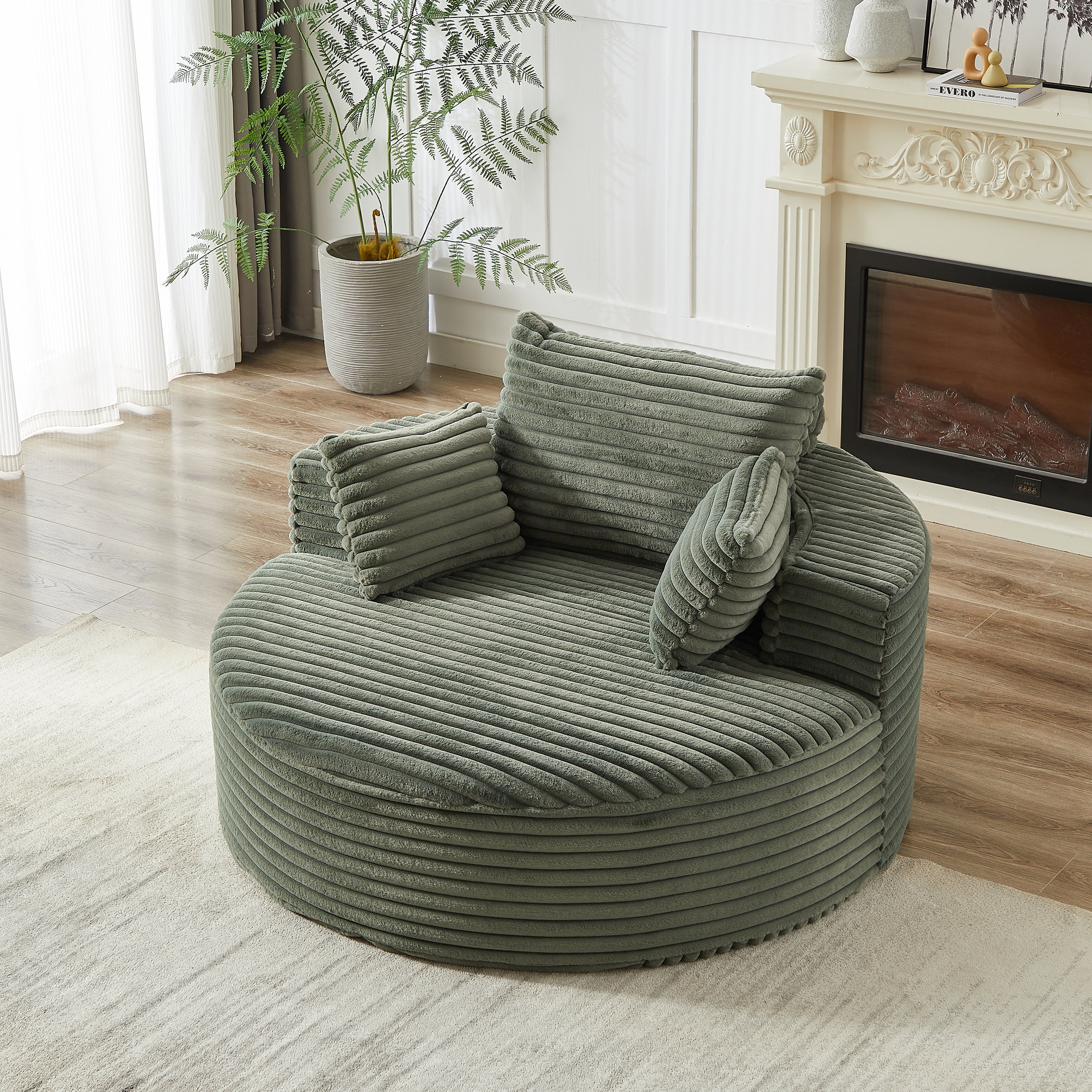 55'L Corduroy Sponge single sofa,No Assembly Required,Fluffy Modern Sleeper Chair for Living room, Bedroom, Lounge and Projection Room(Not a swivel chair.) - Grand Goldman Shop