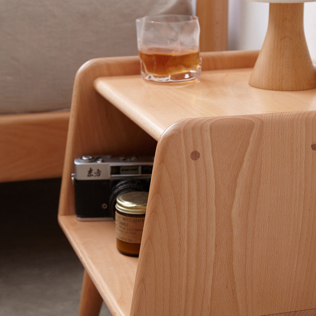 Pure Solid Wood Bedside Cabinet Modern Simple Nightstands European Beech Bedside Cabinet Nordic Bedroom Solid Beech Storage Cabinet 0.4m - Grand Goldman Shop