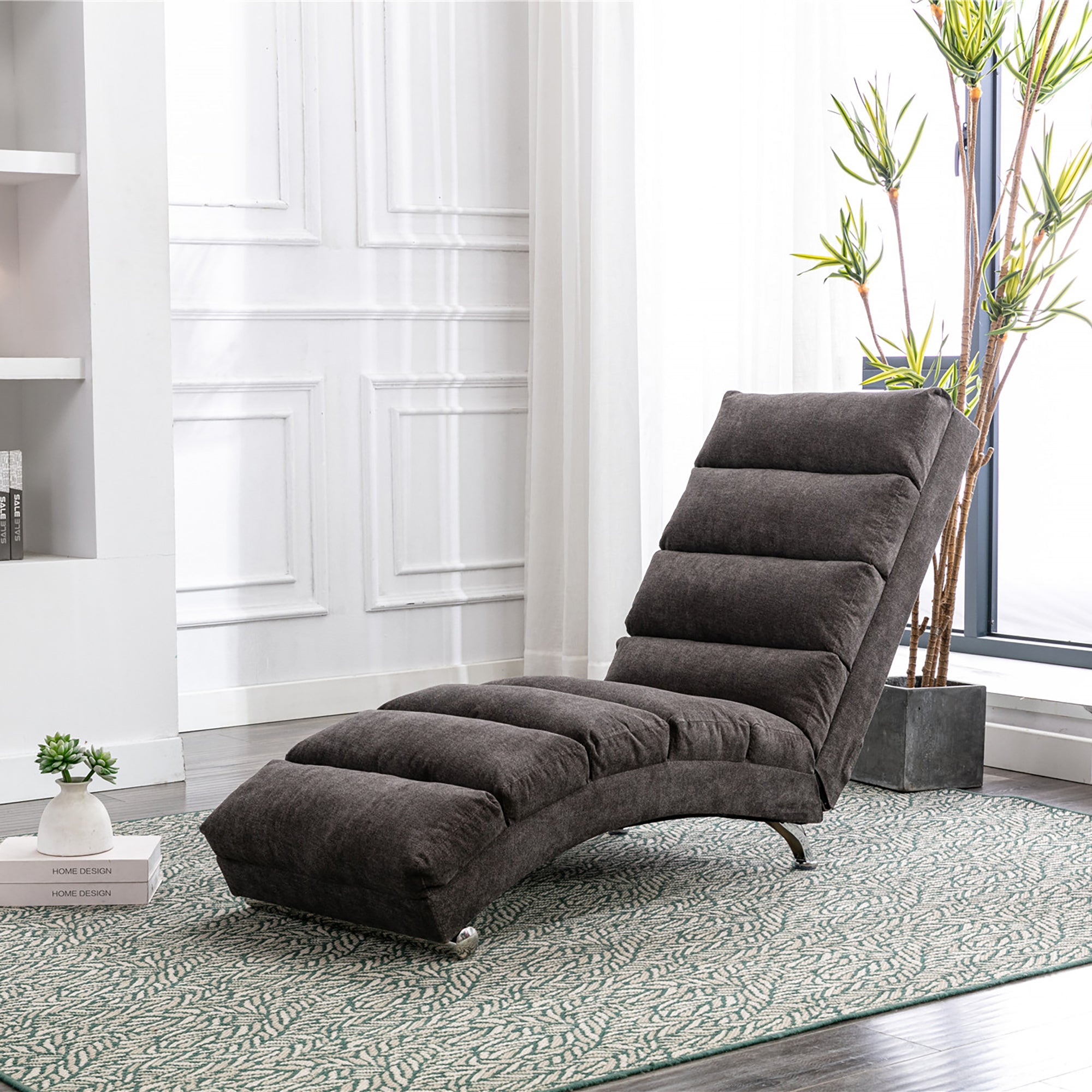 Ergonomic Linen Massage Chaise Lounge with Remote Control, Dark Gray, Electric Massage Lounger with 5 Modes - Grand Goldman Shop