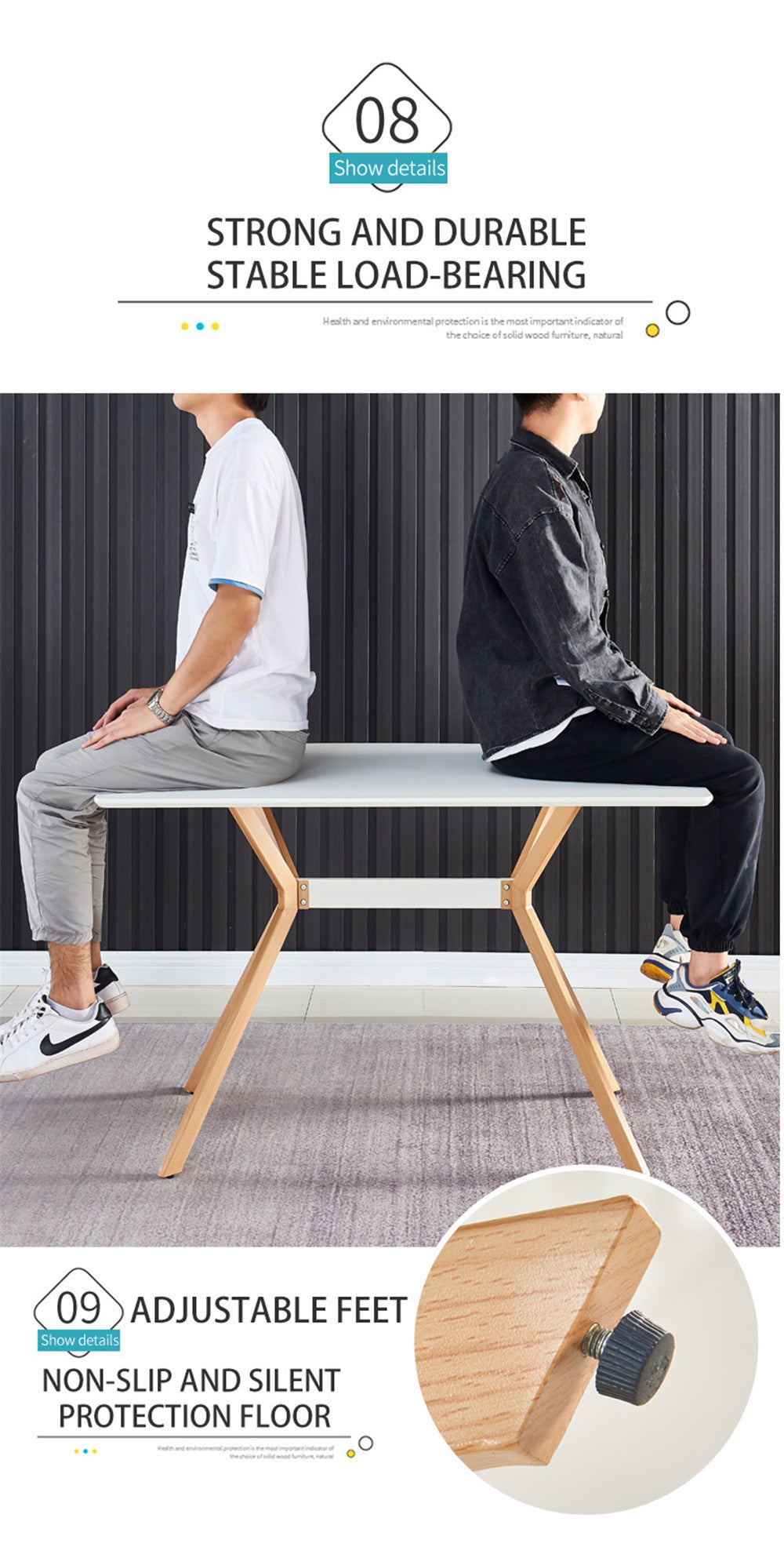 Modern Minimalist StyleDining Table MDF Anti-Scratch Top Metal Shelf Metal Heat Transfer Legs Leveling Feet For Dining Room Kitchen Office Table X 1(White) - Grand Goldman Shop