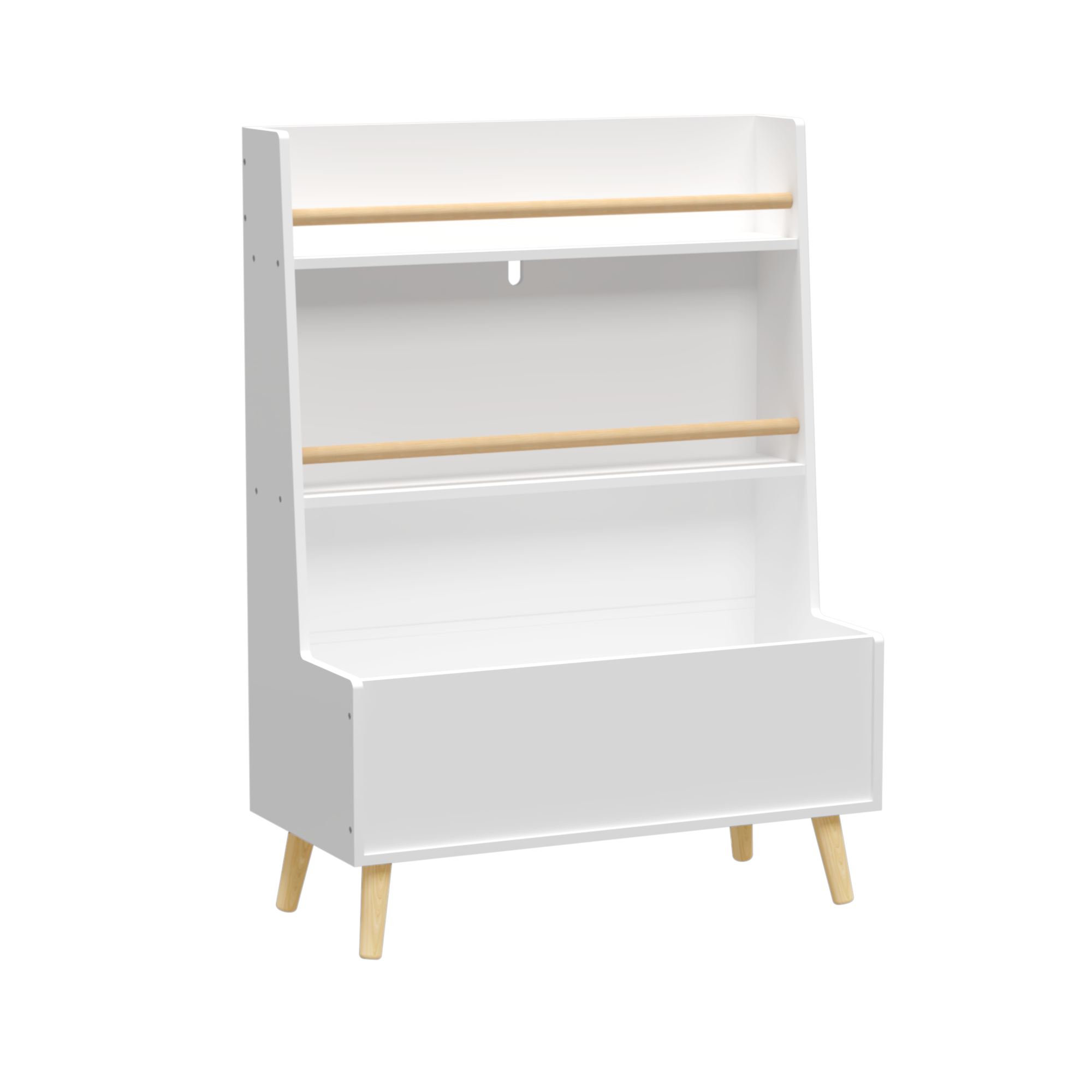 Kids Bookshelf White MDF and Pine Legs Book Organizer with Toy Storage, 26.77 x 12.60 x 36.61 inches | Premium Home Decor - G