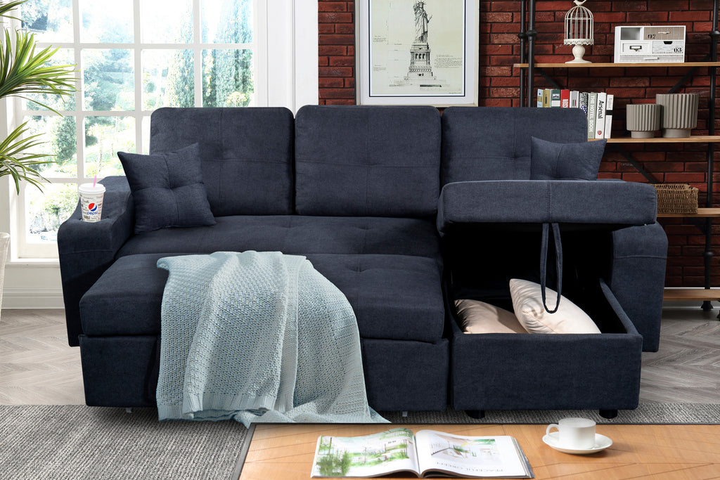 Right-facing sectional sofa with footrest, convertible corner sofa with armrest storage, living room and apartment sectional sofa, right chaise longue and  dark  grey - Grand Goldman Shop