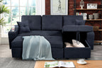 Right-facing sectional sofa with footrest, convertible corner sofa with armrest storage, living room and apartment sectional sofa, right chaise longue and  dark  grey - Grand Goldman Shop