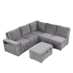 U_STYLE L-shaped Pull-Out Sofa Bed with Storage, USB Ports, and Cup Holders, Modular Design for Living Rooms, Offices & Apartments - Grand Goldman Shop