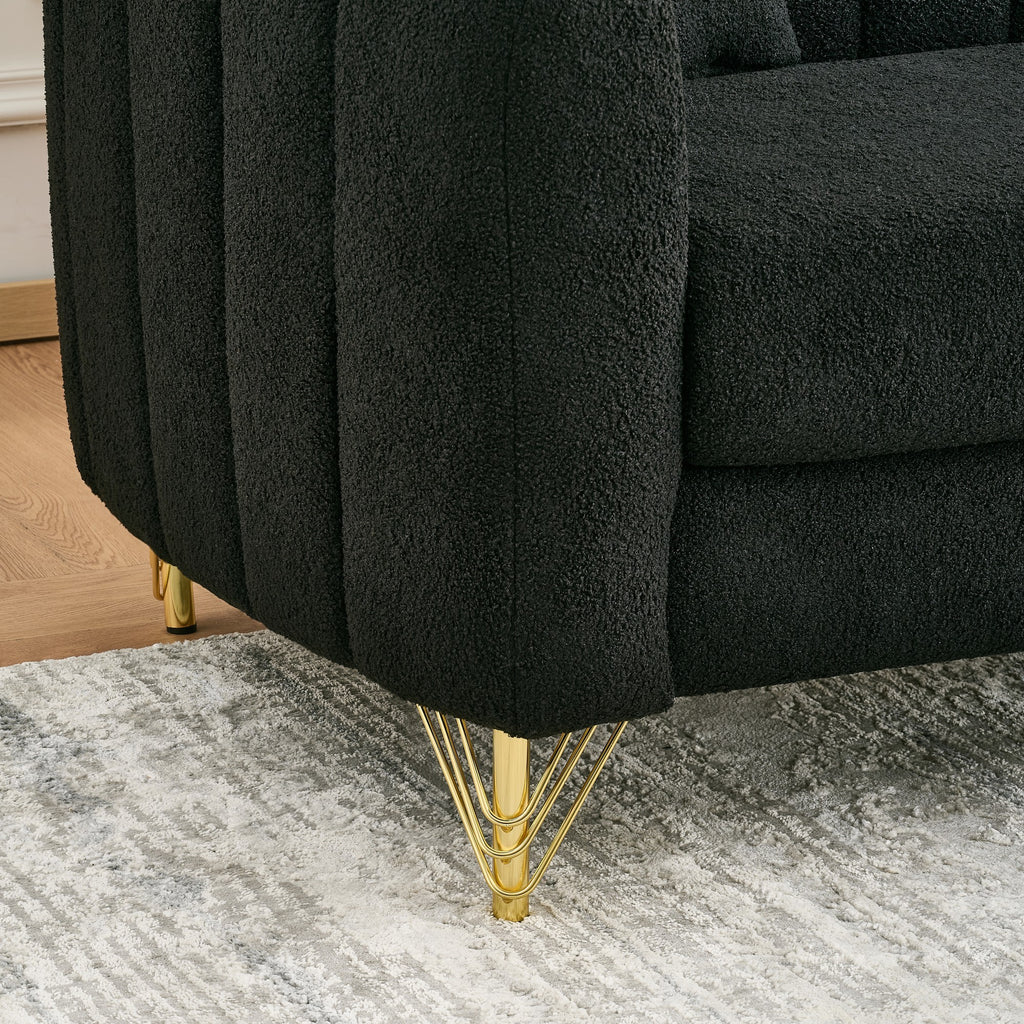 Modern Chenille Loveseat Sofa with Gold Metal Legs, Black Upholstery for Living Room and Bedroom - Grand Goldman Shop