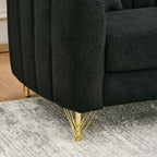 Modern Chenille Loveseat Sofa with Gold Metal Legs, Black Upholstery for Living Room and Bedroom - Grand Goldman Shop