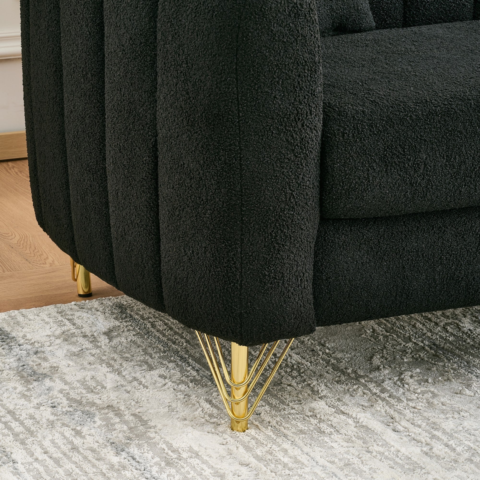 Modern Chenille Loveseat Sofa with Gold Metal Legs, Black Upholstery for Living Room and Bedroom - Grand Goldman Shop