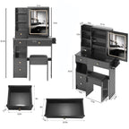 29.2' Small Size Left Drawer Desktop Vanity Table + Cushioned Stool, 2 AC+2 USB Power Station, Hair dryer bracket, Extra Large Touch Control Sliding LED Mirror, Tri-color Switching, Brightness Adjust - Grand Goldman Shop