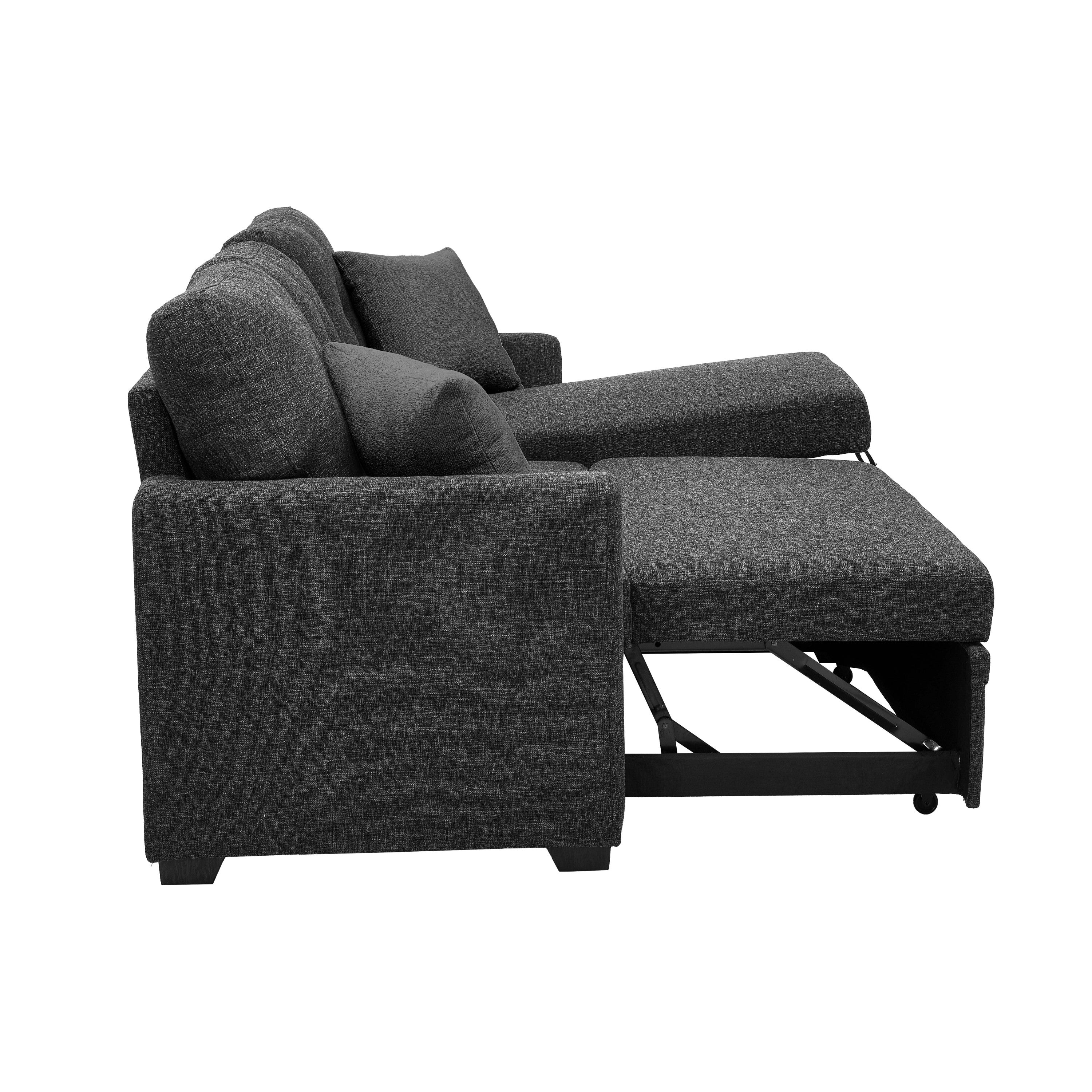 76.5' Linen Blend Upholstered Sectional with Pull-Out Bed and Chaise Storage - Grand Goldman Shop