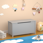 Kids Wooden Toy Box Storage with Safety Hinged Lid for Ages 2+ (Gray) - Grand Goldman