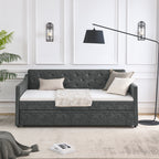 Mid-Century Grey Upholstered Twin Daybed with Trundle, Waved Arms, Eucalyptus Wood Frame, 80.5''x44.5''x33.5'' - Grand Goldman Shop