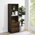 Geary Dark Pine 3-Shelf Bookcase with USB Charging and Lockable Top Drawer in Dark Brown Engineered Wood - Grand Goldman