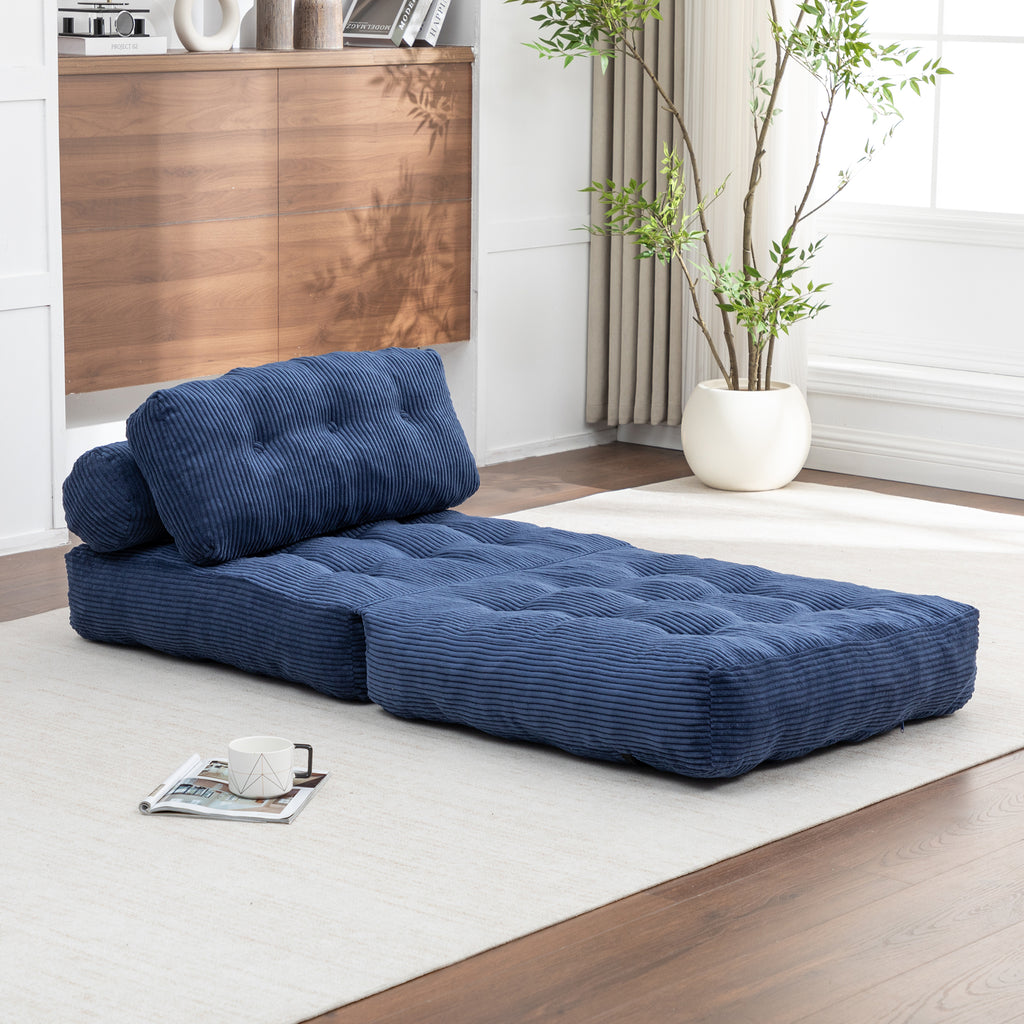 Folding Sofa Bed, Convertible Sleeper Chair with Pillow Foldable Mattress with Back Support, Portable Fold Out Chair Bed Comfy Floor Sofa Lounge for Living Room Bedroom, Dark Blue, Single - Grand Goldman Shop