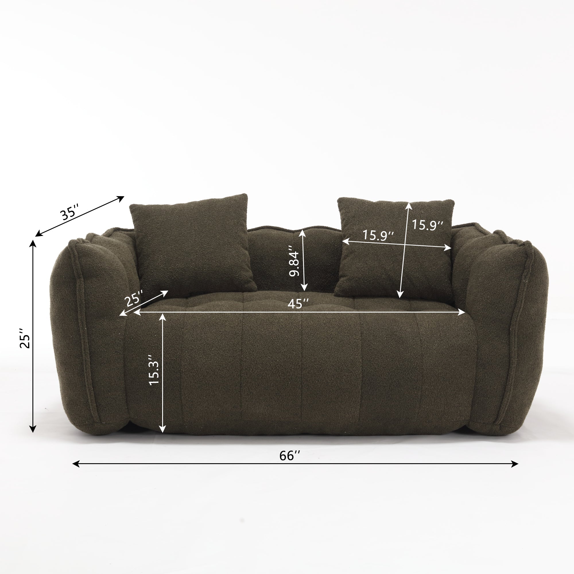 Cozy Beanbag Chair with High Resilience Foam Core for Two - Olive Green Chenille, 66x35x25 inches - Grand Goldman Shop