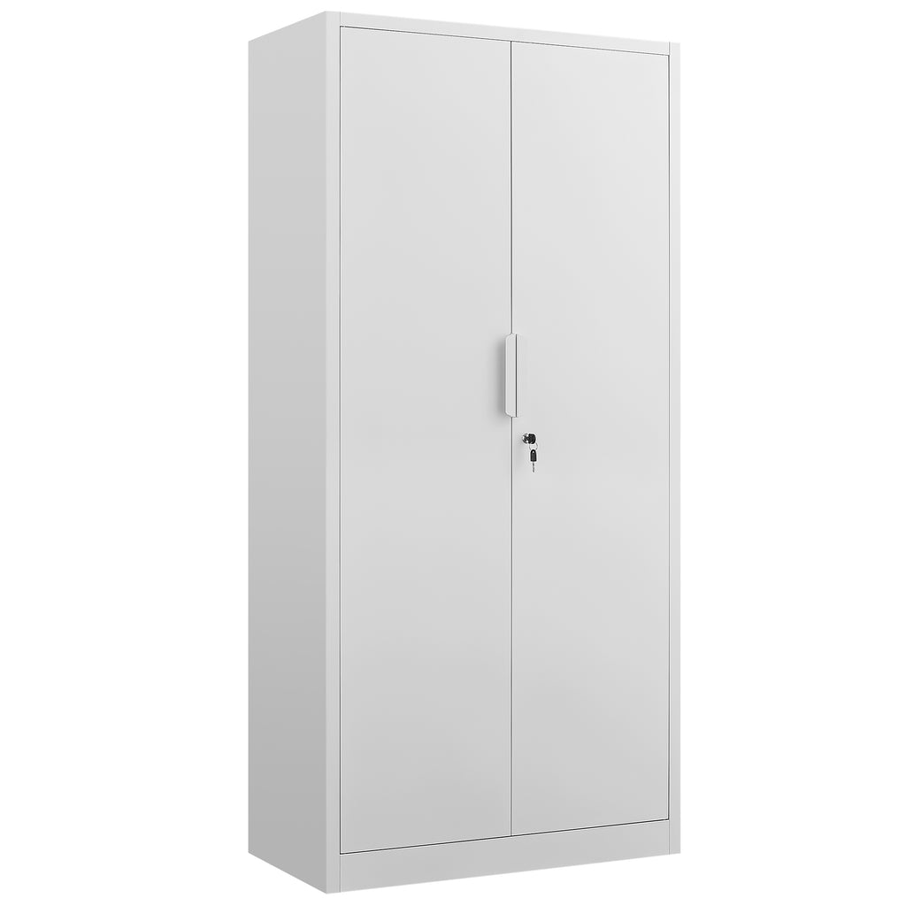 70-Inch Two-Door File Cabinet with Lock, 4 Adjustable Shelves, Heavy-Duty Steel, White Finish for Office Storage | Premium Ho