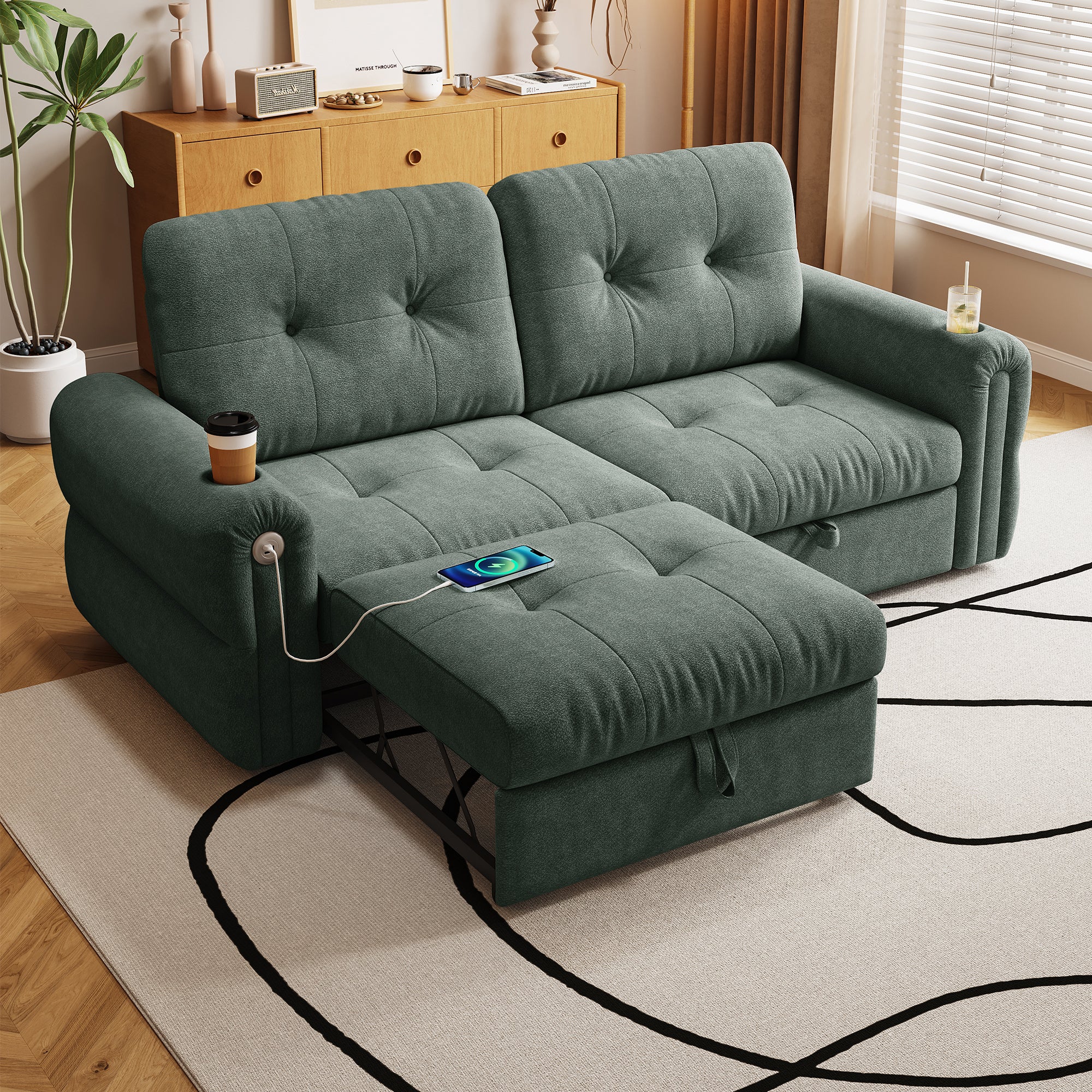 It is a multi-functional sofa, a 77-inch convertible sofa bed, and a 2-in-1 piece suitable for both sitting and lying down. Made of  Chenille fabric, it is suitable for living rooms, bedrooms - Grand Goldman Shop