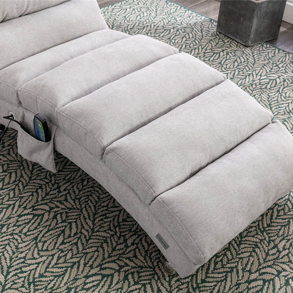 Light Grey Linen Massage Chaise Lounge Indoor with Remote Control, Ergonomic Electric Massage Lounger with 5 Modes - Grand Goldman Shop