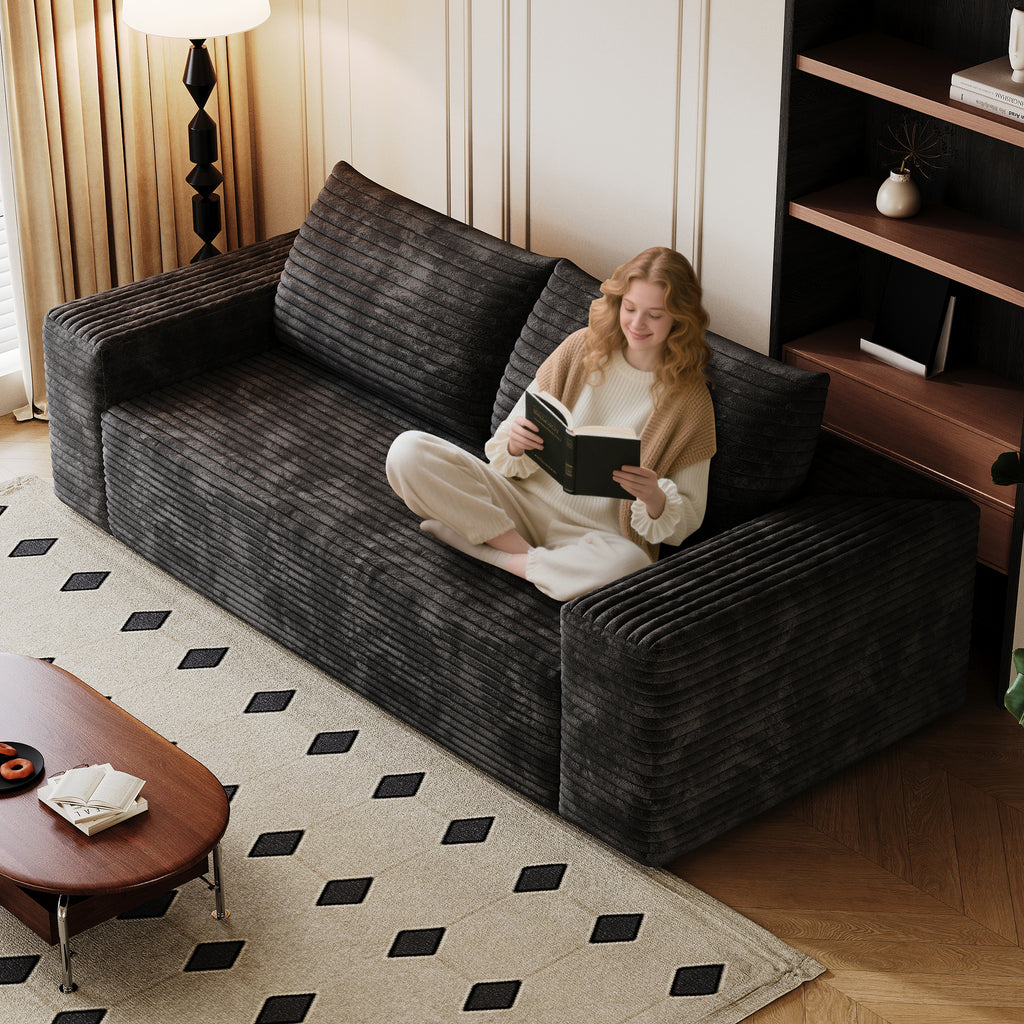 71' 3Setaser Sofa,Corduroy Fabric,Deep Seat Couches,Comfy Loveseat Sofa,No Assembly,1pcs for Living room, Bedroom,Conference room ,Apartment,Black - Grand Goldman Shop