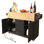 K&K 55.7'' Large Kitchen Island with 2 Drop Leaf,, Rolling Kitchen Cart on 5 Wheels with Power Outlet, Folding Storage Dining Table with Spice & Towel Rack , 3 Drawers, for Kitchen, Dining Room,Black - Grand Goldman Shop