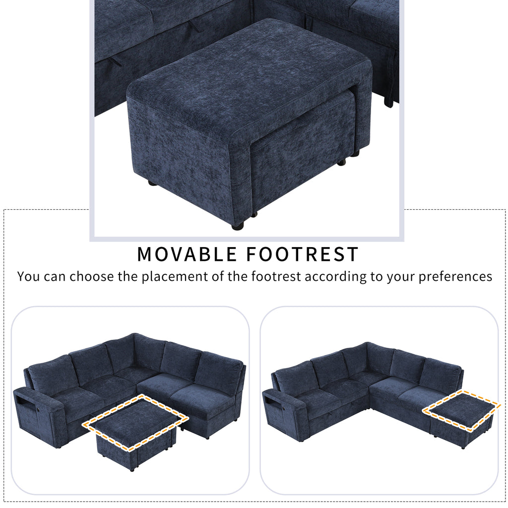 U_STYLE L-shaped Pull-Out Sofa Bed with Storage, USB Ports, and Cup Holders, Modular Design for Living Rooms, Offices & Apartments - Grand Goldman Shop