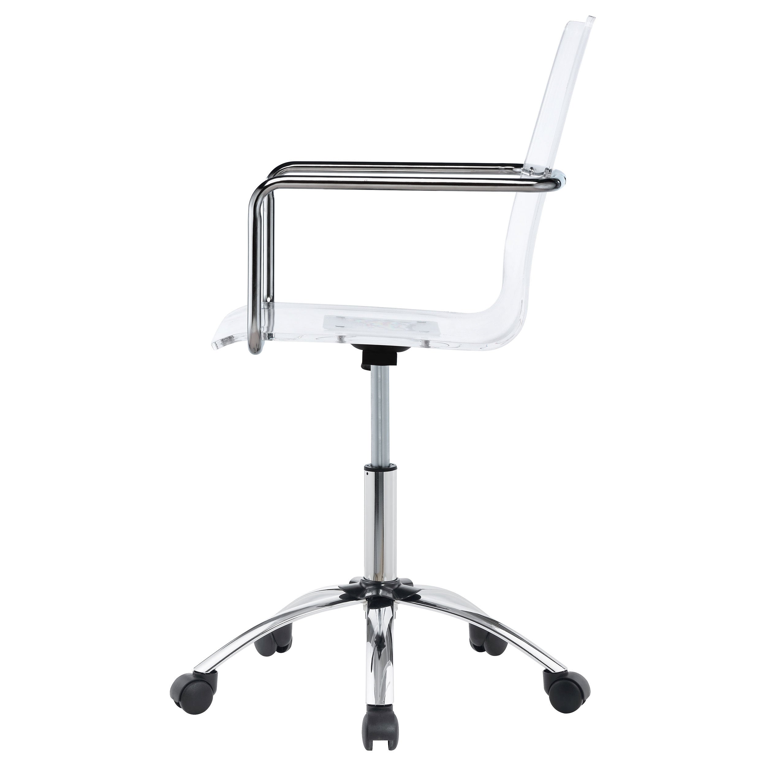 Clear and Chrome Acrylic Office Chair with Caster Wheels - Futuristic Design, Adjustable Height, Durable Metal Frame - Grand 