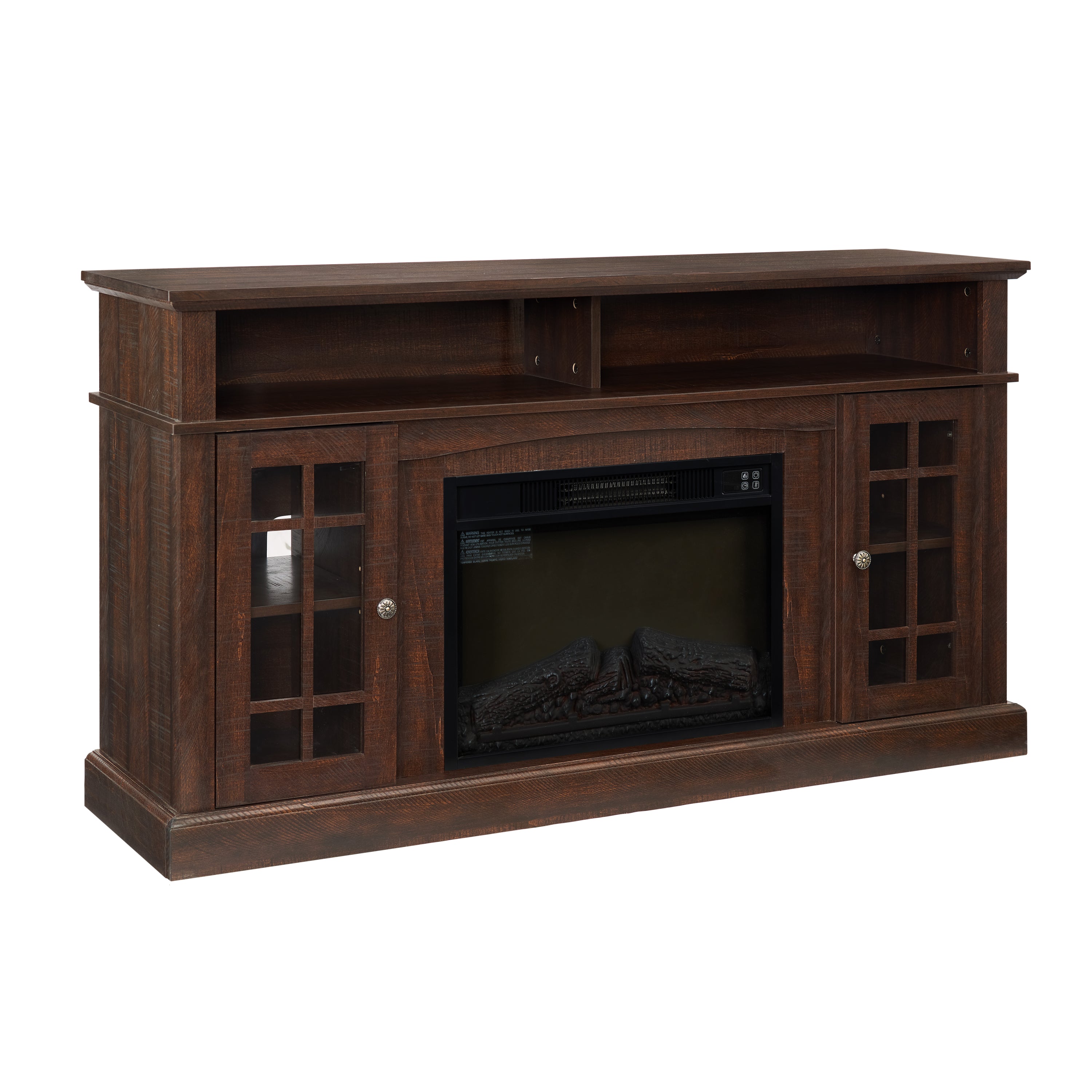 Classic TV Media Stand Modern Entertainment Console with 23' Fireplace Insert for TV Up to 65' with Open and Closed Storage Space, Espresso, 58.25'W*15.75'D*32'H - Grand Goldman Shop