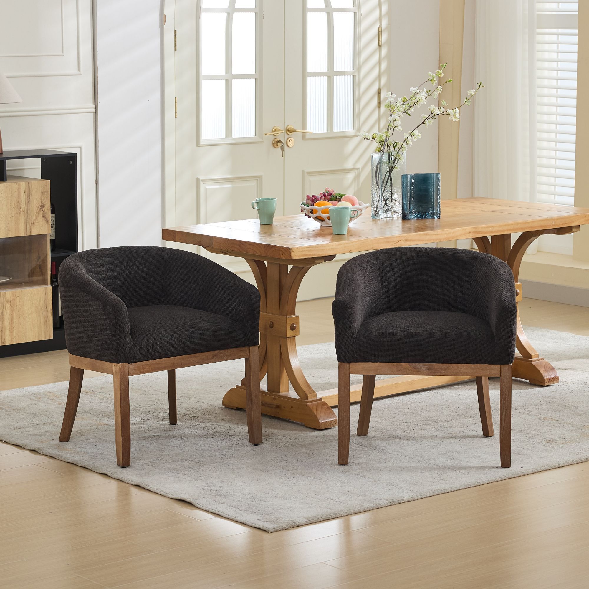 Mid Century Modern Upholstered Barrel Dining Chairs with Arms,Farmhouse Linen Kitchen & Dining Room Chairs with Natural Hardwood Frame, 19' W Accent Chairs,Single Pack,Charcoal Gray,SW1891BK - Grand Goldman Shop