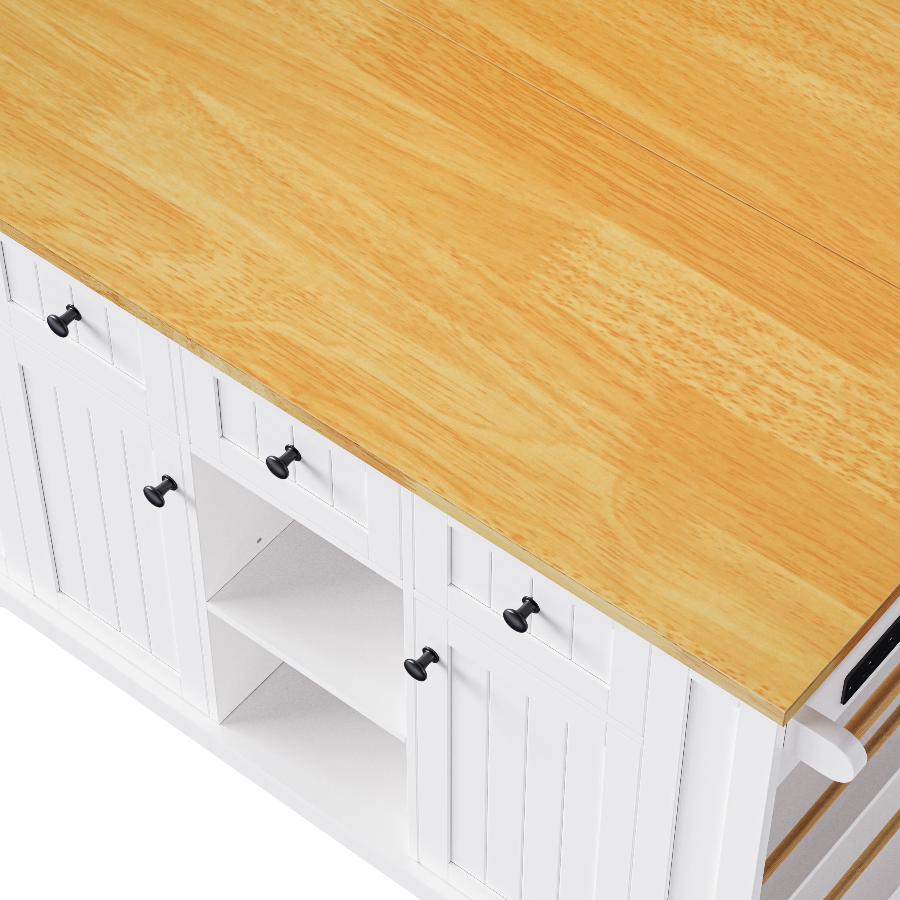K&K 53inch Large Kitchen Island with Drop Leaf,Power Outlet,Door Internal Storage Rack,Rolling Kitchen Cart on 5 Wheels with 5 Open Side Racks for Kitchen,White (Two Packages)(Stools not included) - Grand Goldman Shop