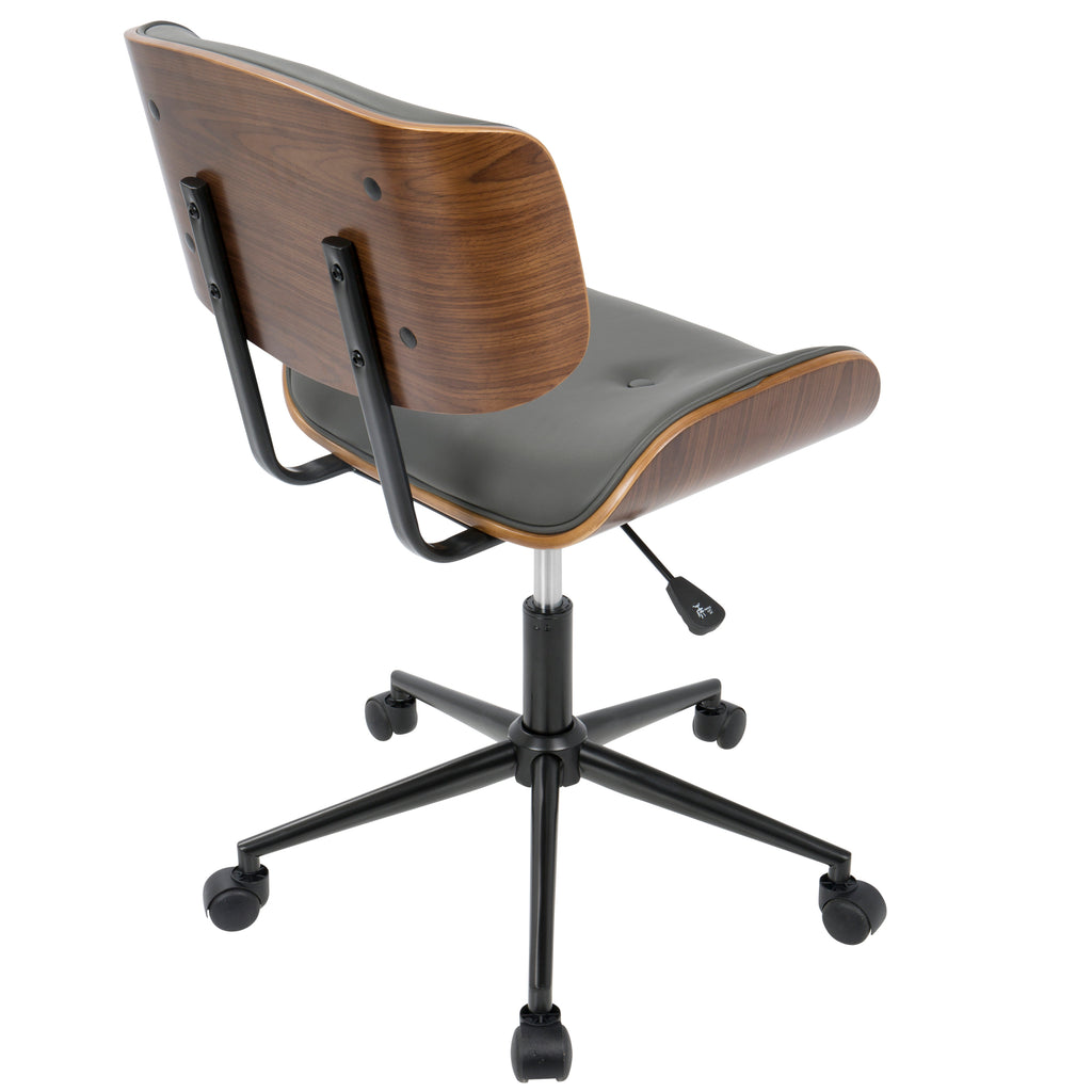 Mid-Century Modern Adjustable Office Chair with Swivel in Walnut and Grey - Grand Goldman