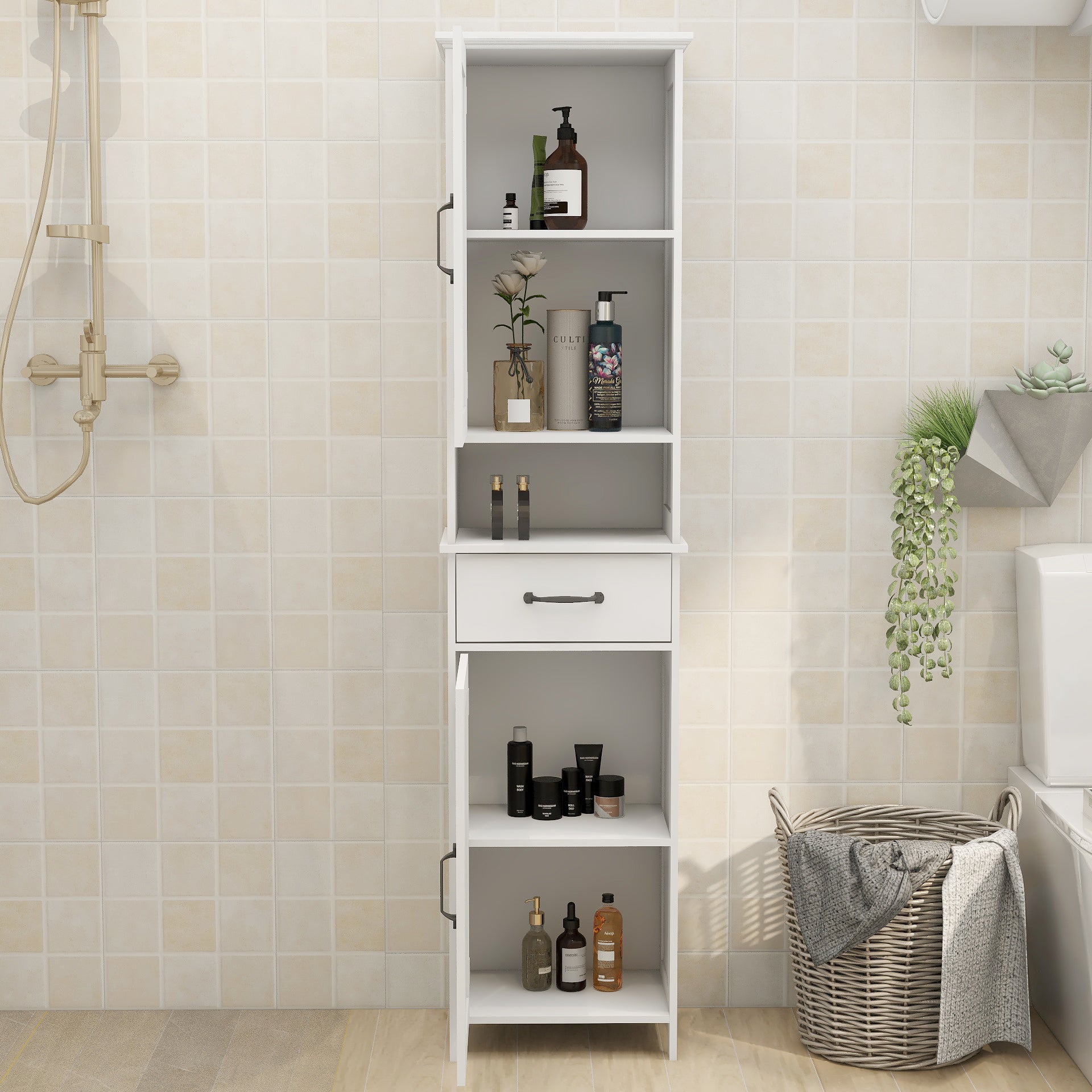 Double Door Narrow Height Slim Floor Standing Cabinet - Grand Goldman Shop