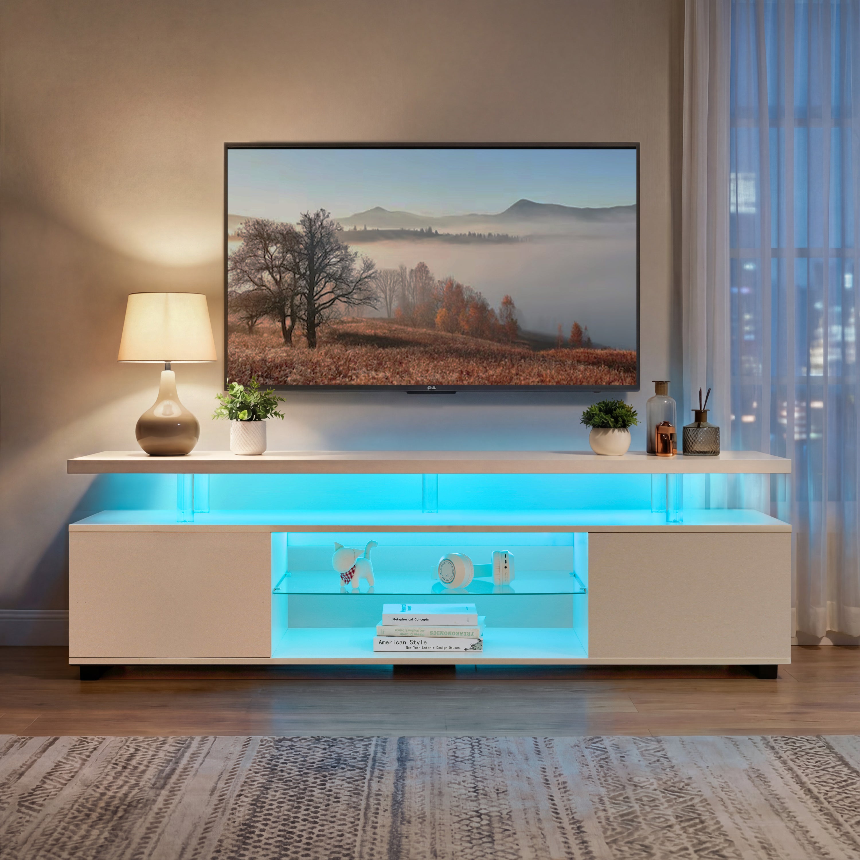 TV Stand for 60 Inch TV LED Gaming Entertainment Center Media Storage Console Table with Large Side Cabinet for Living Room( White) - Grand Goldman Shop