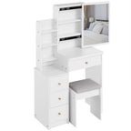 29.2' Small Space Left Bedside Cabinet Vanity Table + Cushioned Stool, Extra Large Right sliding mirror, Multi Layer High Capacity Storage, Practical Fashionable Dresser, EPA, GCC, UL Certificate - Grand Goldman Shop
